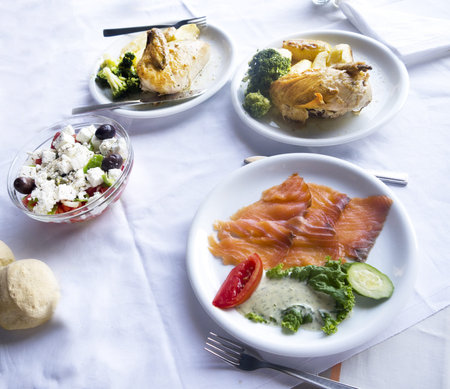Typical Greek Lunch dishes on the Island of Corfu Greece