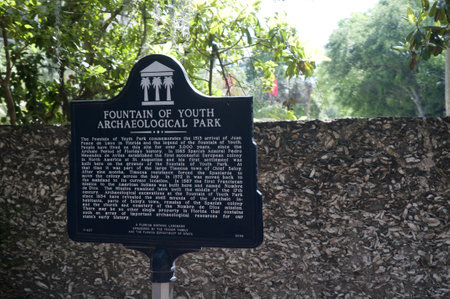 Fountain of Youth sign in St. Augustine a city in the northeast section of Florida, United States.のeditorial素材