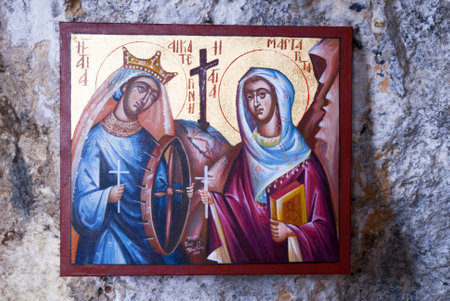 Icon at Small Greek Orthodox Chapel at Rethymno Crete Greeceのeditorial素材