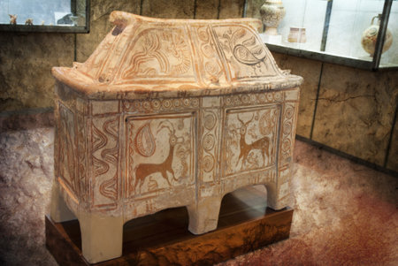 Minoan Terracotta Funeral Urn on the Island of Crete Greeceのeditorial素材
