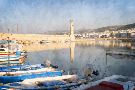 The Venetian harbour at Rethymno on the Isle of Crete Greeceのeditorial素材