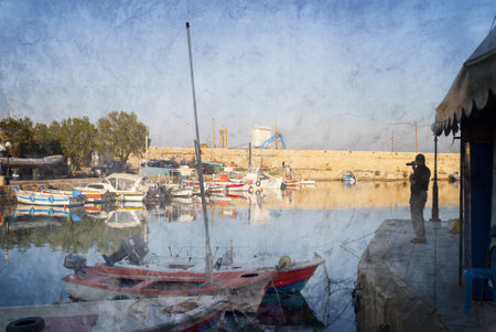 The Venetian harbour at Rethymno on the Isle of Crete Greeceのeditorial素材