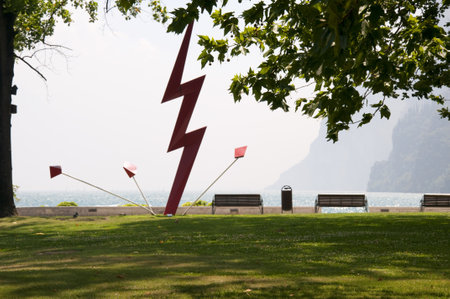 Riva del Garda is one of the lovely small towns on this lake in Northern Italy. Lake Garda is a popular European tourist destination situated near the Dolomites and Italian Alps.のeditorial素材