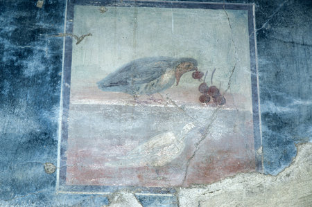 Small fresco in the Buried Roman City of Herculaneum near Naples in Southern Italyのeditorial素材