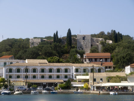 Hotel on beach on Isle of Corfu Greeceのeditorial素材