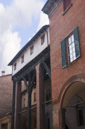 Colonnaded building Beautiful Medieval City of Bologna Italy. Bologna is the capital city of Emilia-Romagna, in the Po Valley of Northern Italyのeditorial素材