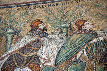 10th century mosaics of the three kings in Ravenna Italyのeditorial素材