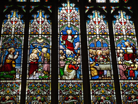 Stained glass windows in St Peters Parish Church in Burnley Lancashireのeditorial素材