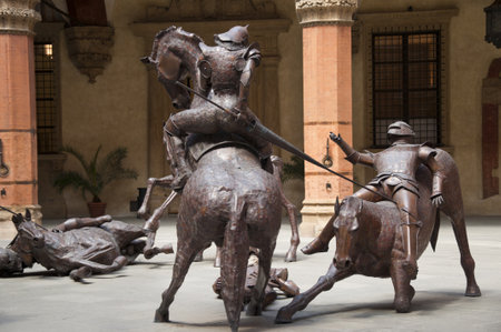Metal sculptures in the Courtyard of the Town Hall in Bologna Italyのeditorial素材