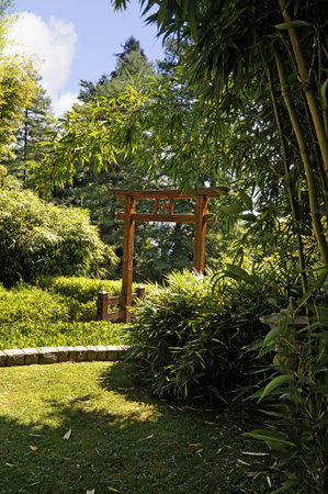 Beautiful Japanese garden on Lake Como Italyの写真素材