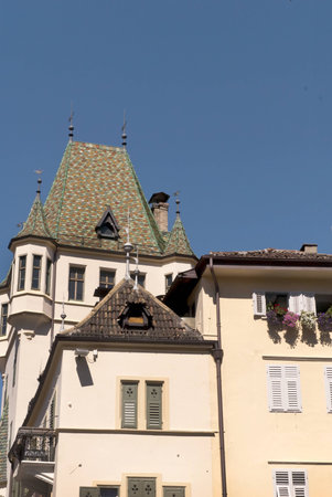 Buildings in Bolzano in the Italian Tirol in Northern Italyのeditorial素材