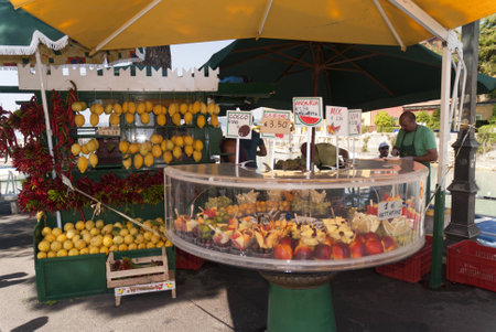 Fruit stall in Sirmione is one of the lovely small towns on this lake in Northern Italy with a Snation situated near the Dolomites and Italian Alps.のeditorial素材