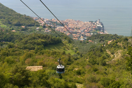 Cable Car up Monte Baldo at Malcesine on Lake Garda in Northern Italyのeditorial素材