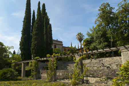 Beautiful house and garden at Gardone Riviera is one of the lovely towns on this lake in Northern Italy. Lake Garda is a popular European tourist destination.のeditorial素材