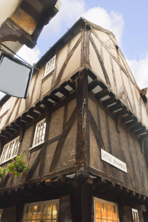 The Shambles, an area of Medieval Shops and Buildings in York Englandのeditorial素材