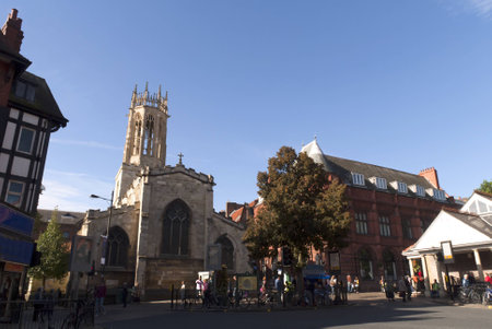 Busy corner in the City of York Englandのeditorial素材