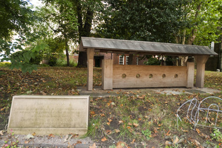 Modern reproduction of Punishment Stocks In York Englandのeditorial素材