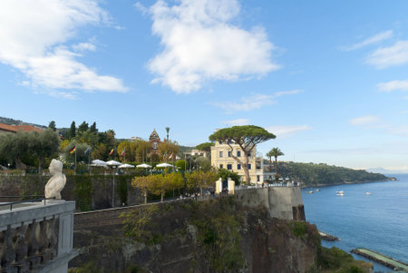 Beautiful Terrace overlooking the sea in Sorrento Italyのeditorial素材