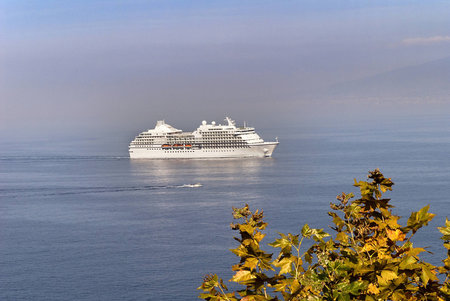 Cruise ship off Sorrento in the Bay of Naples Italy