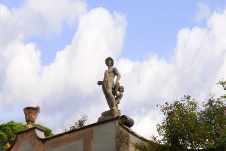Statue in Italian garden in Settignano Tuscany Italyの写真素材
