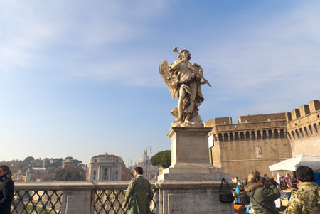 Angel on the SantAngelo Bridge over the River Tiber in Rome Italyのeditorial素材