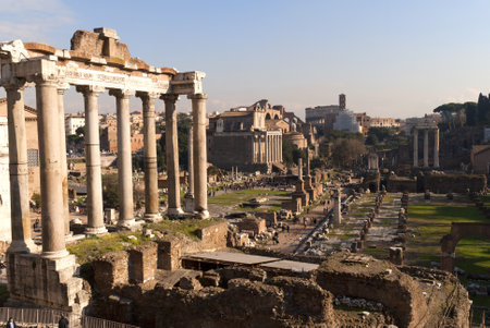 View over the Ancient Roman Forum in city of Rome Italyのeditorial素材