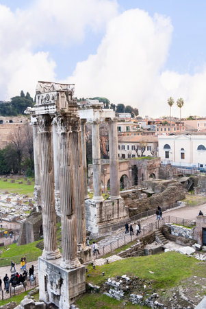 View over the Ancient Roman Forum in city of Rome Italyのeditorial素材