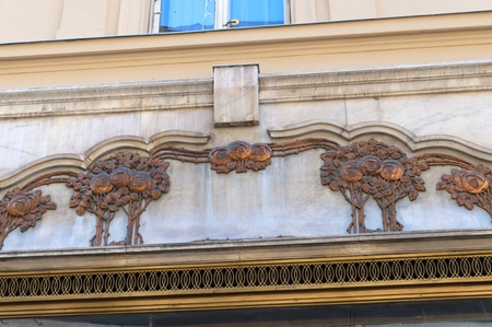 Art Nouveau detail on Building in Budapest Hungaryの写真素材