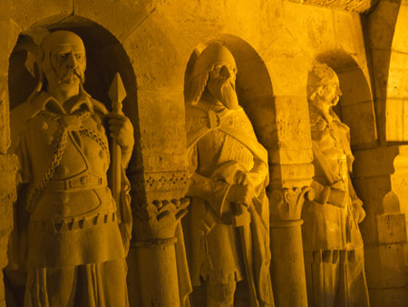 Statues on Fishermens Bastion in Budapest Hungaryのeditorial素材