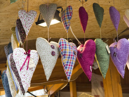 Fabric Hearts on sale in Budapest Hungaryの写真素材