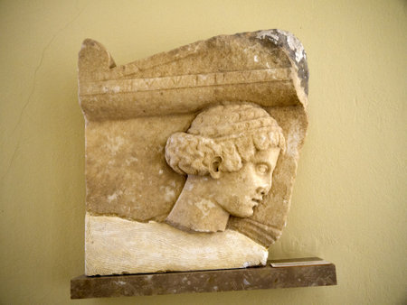 head of Greek Statue in Fira Santorini Greeceのeditorial素材