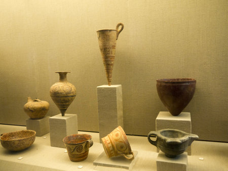 pottery of Akrotiri a city buried by the explosion of the volcano on Santorini 4000 years ago that may be the lost city of Atlantisのeditorial素材