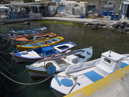 Boat on Therasa part of the island of Santorini Cyclades Greeceのeditorial素材