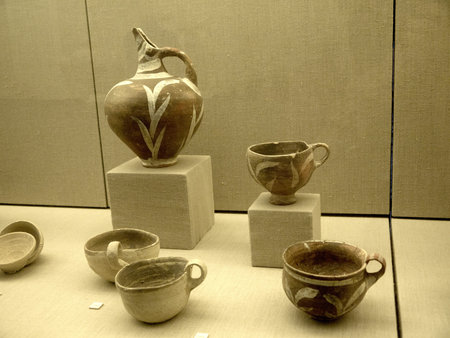 pottery of Akrotiri a city buried by the explosion of the volcano on Santorini 4000 years ago that...