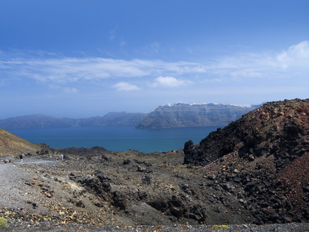 Crater of the New Volcano in the Caldera Santorini Greeceの写真素材