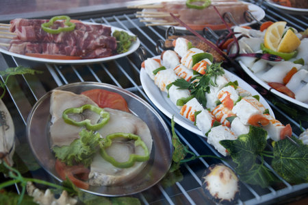Seafood in the Fishing village on Therasia part of the island of Santorini Cyclades Greece