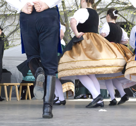 Hungarian Folk Dancers in Royal Palace of Budapest Hungaryのeditorial素材