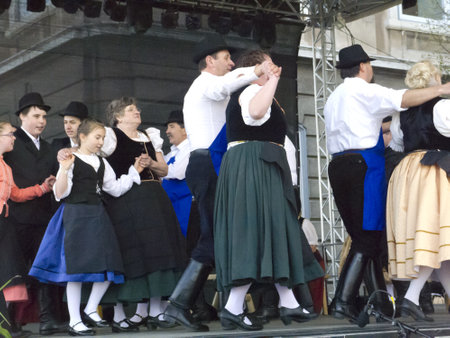 Hungarian Folk Dancing in the Easter Festival at the Royal Palace in Budapest Hungaryのeditorial素材