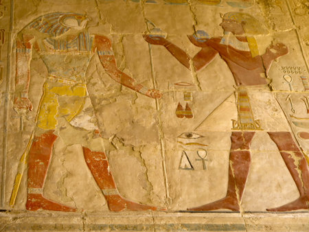 The Mortuary Temple of the female Pharaoh Hatshepsut in the Valley of the Nobles at Luxor in Egypt