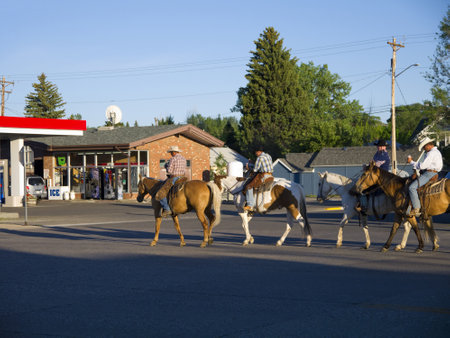 Cowboys in town of Cody Wyoming USAのeditorial素材