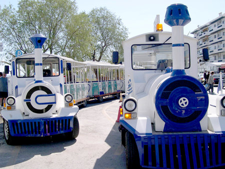 Tourist trains in Rethymno in Crete Greeceのeditorial素材