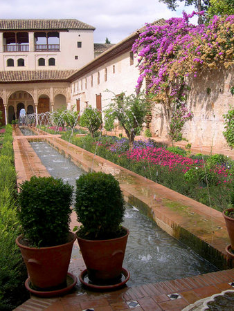 The Generalife Gardens of the Summer Palace of the 13th century Alhambra Palace in Granada Spainのeditorial素材