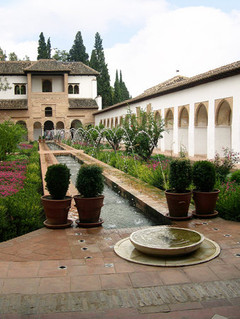 The Generalife Gardens of the Summer Palace of the 13th century Alhambra Palace in Granada Spainのeditorial素材