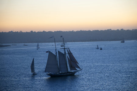 Sunset over the Tall Ships in San Diego California USA