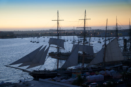 Sunset over the Tall Ships in San Diego California USA