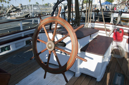 Ships Wheel on Tall Sailing Ship in Harbour of San Diego California USA