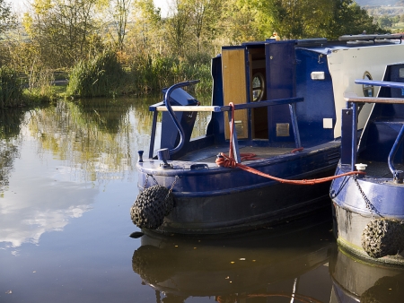 Narrowboat on the Leeds and Liverpool Canal is in northern England, linking the cities of Leeds and Liverpool の写真素材