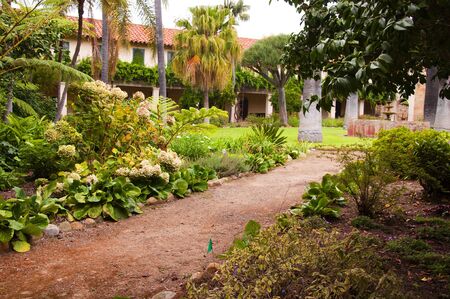 Garden of the Spanish Mission at Santa Barbara California USAの写真素材