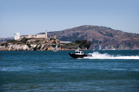 Alcatraz Prison from the quayside of San Francisco California USAのeditorial素材