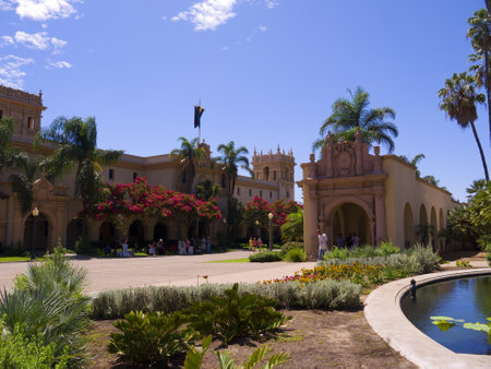 Spanish Style Buildings in Balboa Park in San Diego California USAのeditorial素材